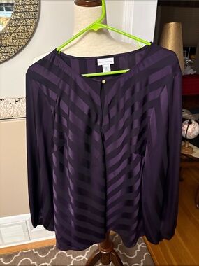 Liz Claiborne Purple Striped Satin-Look Blouse like new 1x